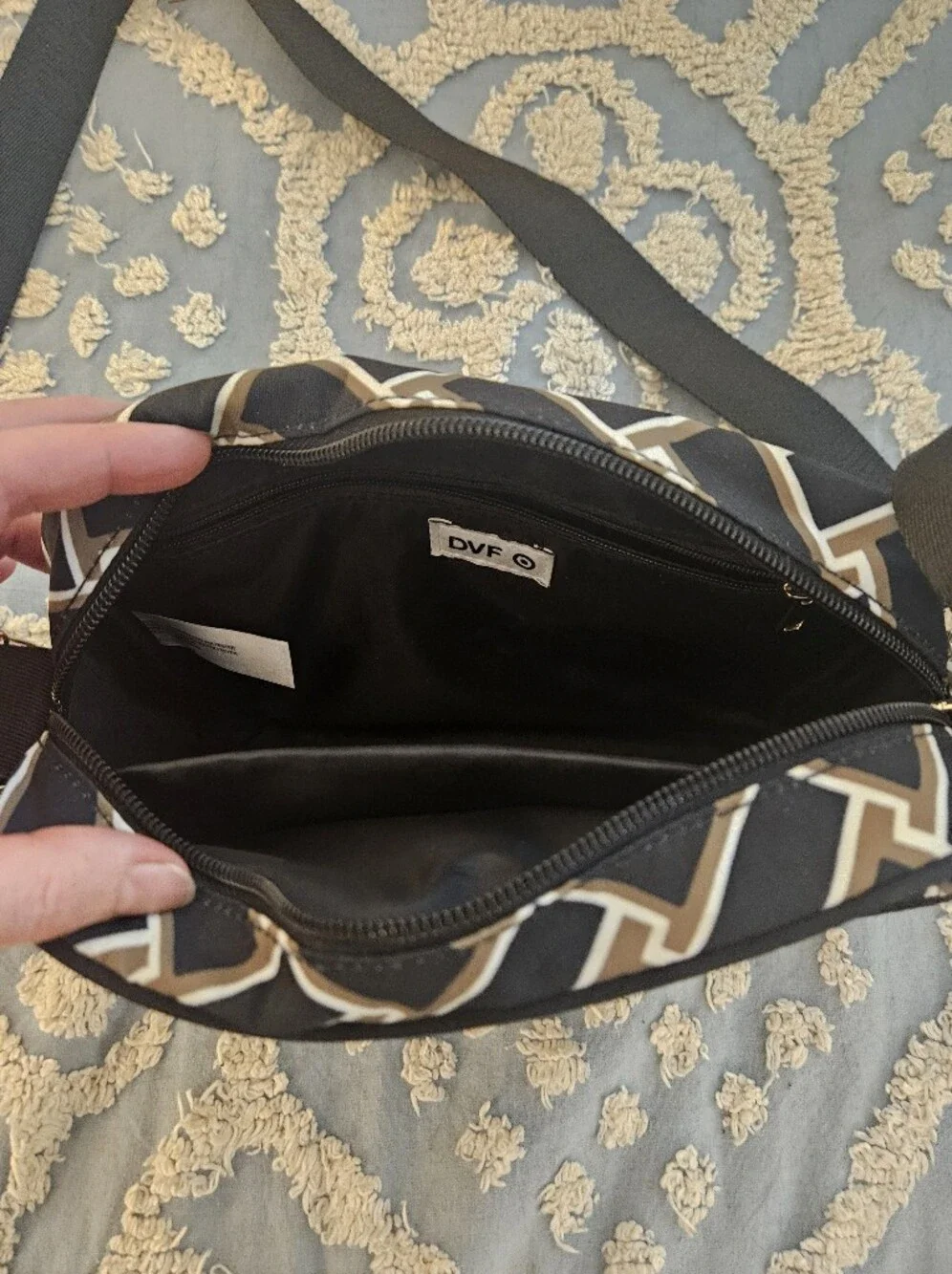 DVF For Target Black and Tan Geometric Crossbody Bag